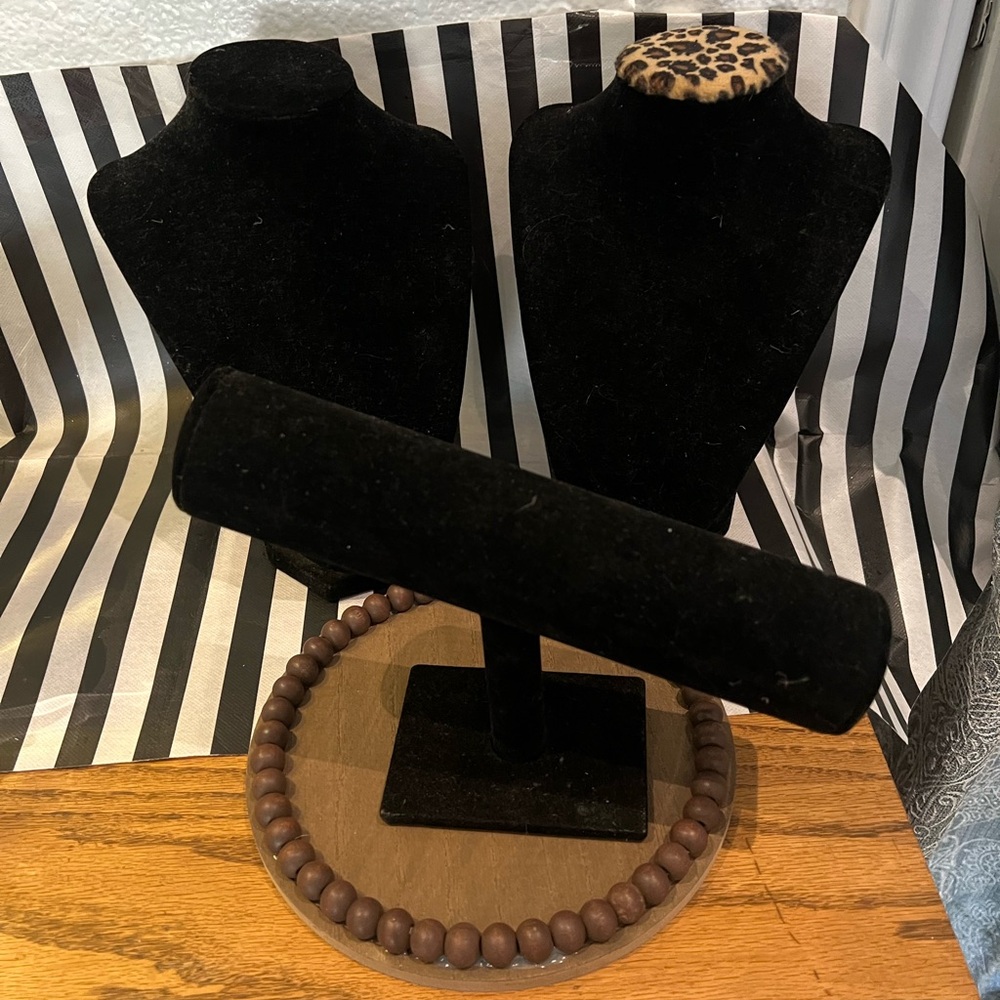 Bundle of three velvet jewelry displays